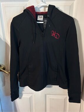 Harley-Davidson Black Hoodie Jacket with Red Lining and Logo